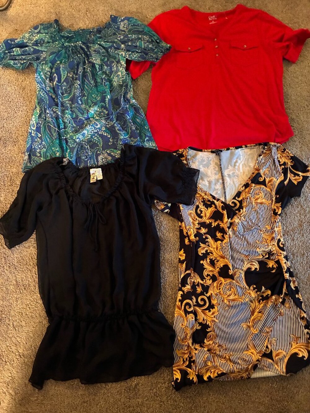 Lot Of 4 Large Woman’s stretchy SHIRTS / TOPS Mixed Styles, Size L-XL